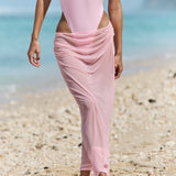 Mesh Pleat Maxi Skirt Rosa